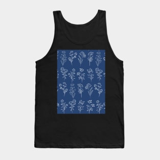 Poppy Dainty Line Flower Pattern On Navy Blue Tank Top